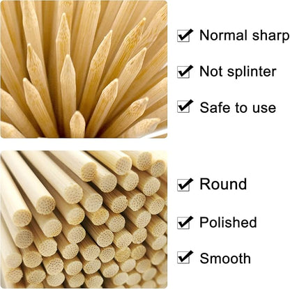 BLUE TOP Natural Bamboo Skewers 12inch Φ=4mm Pack 200;Bamboo Sticks for Grilling, BBQ, Kabob,; Candy Sticks for Fruits, Candies, Chocolate Fountain, Appetizer, Plant Sticks for flower tomato growth