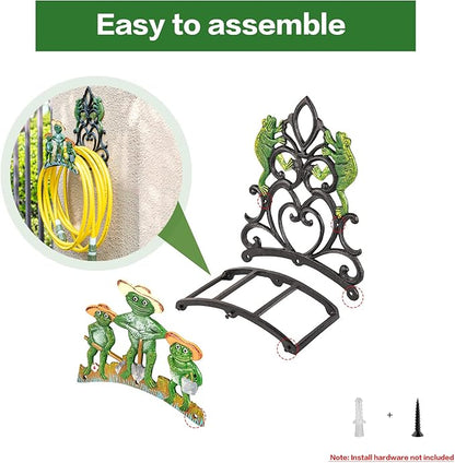 Sungmor Garden Hose Holder Wall Mounted, Large Capacity & Heavy Duty Cast Iron Water Hose Holder for Outside, Pretty & Lovely Hard-working Frogs Hose Reel, Watering Hose Metal Stand Sturdy Pipe Hanger