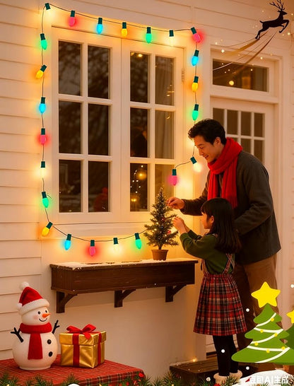 25Ft Multicolor Christmas Lights Outdoor, C9 7W Vintage Ceramic Christmas String Lights with 26 Colorful Bulbs, Hanging Patio Lights for Porch Roofline Christmas Tree Garden Pathway Indoor Decor