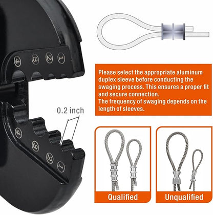 iCrimp Wire Rope Crimping Tool Kit with Wire Rope Cutter and 375pcs Sleeve Kit, Fishing Crimping Tool IWS-1608M & CWR-35, Set in Box
