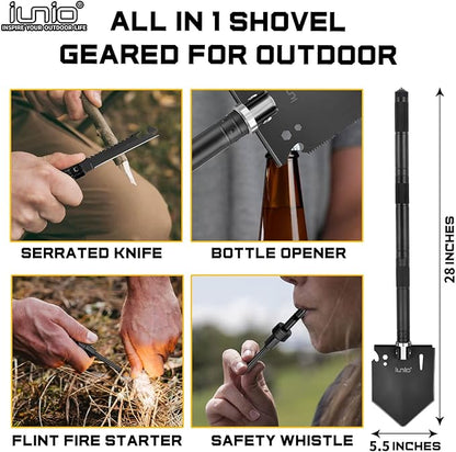 iunio Camping Shovel,Shovel Folding, Portable, Multitool, Foldable Entrenching Tool, Collapsible Spade, for Backpacking, Trenching, Hiking, Survival, Car Emergency