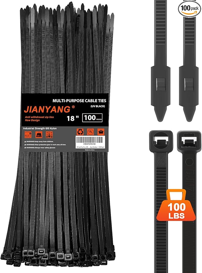 18 Inch Anti Withdrawal Zip Ties 100 LBS Tensile Strength Heavy Duty Cable Wire Ties With Self-Locking Adjustable More Durable Nylon Tie Wraps for Indoor Outdoor（100 Pack）