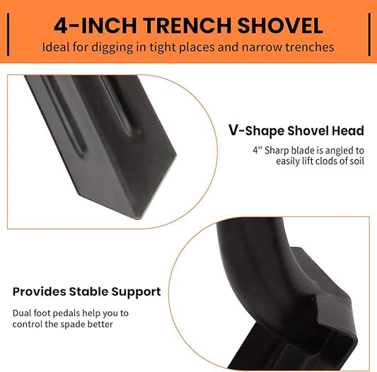 Trench Shovel for Digging, 4-Inch Trench Shovel, Heavy Duty Trenching Shovel with Fiberglass Handle, 56 Inches