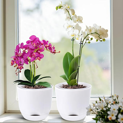 QCQHDU 2 Pack 5.7Inch Orchid Pots with Holes for Repotting, Double-Layer and Self Watering Orchid Pot with Good Air Circulation