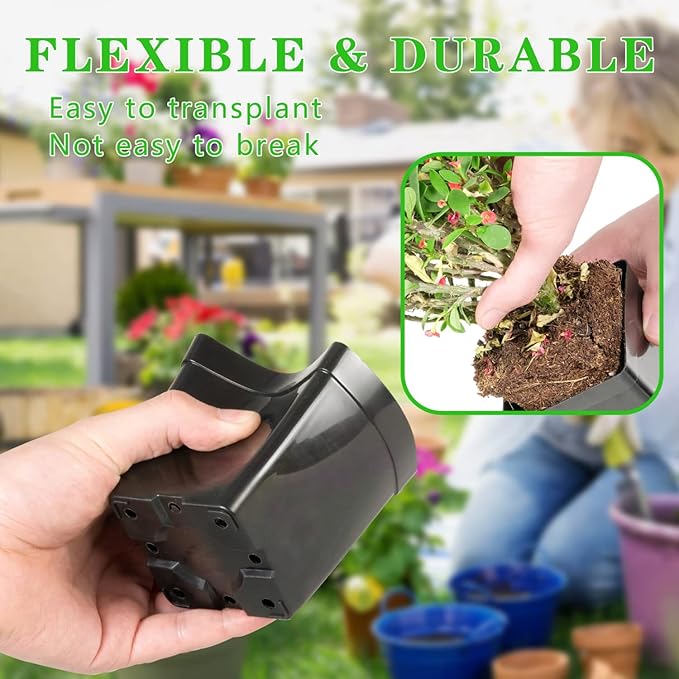 June Fox Square Nursery Pots 3.3 Inches Flexible Plastic Seedling Pots Square Pots for Plants, Succulent, Flower, Pack of 100, with 100 PCS Plant Labels