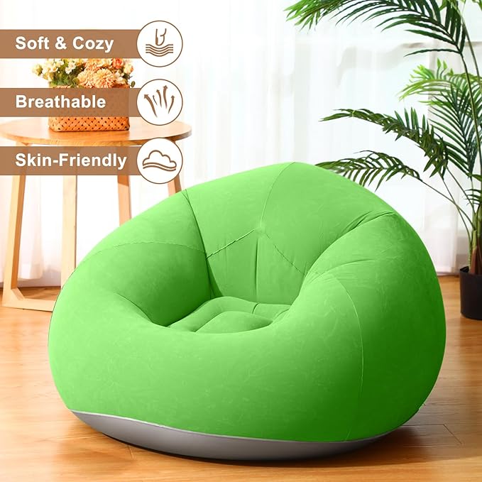 Realspring 6 Pcs Bean Bag Chairs for Adults Inflatable Chairs with Electric Air Pump,Blow up Couch Folding Portable Inflatable Couch Lazy Sofa for Reading Living Room Camping (Coffee,Orange,Green)