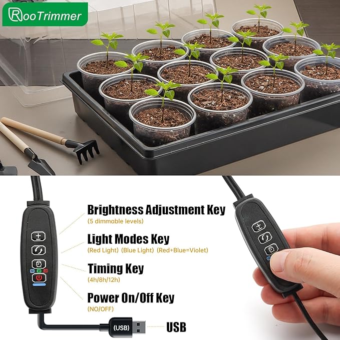 50p 3.5" Clear Nursery Pots with 4p Trays and 2p Adjustable LED Grow Lights – Transparent Plant Pots with Drainage Holes, Complete Seed Starter Kit with 5" Tall Humidity Dome for Plant Propagation