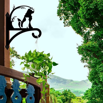 Peacoblue Iron Plant Hanger Hook for Outdoor Indoor Hanging Plant Flower Fern Pots Lantern Bird Feeder Wind Chime,12"x15.7" Weather Resistant Metal Wall Holder for Porch Garden Farmhouse(Dog with Cat)