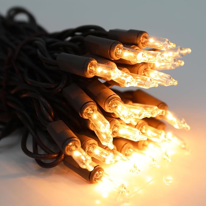 Vigdur 21ft 100 Count String Lights on Brown Wire Cord, UL Approved for Indoor/Outdoor Use, Connectable 120V Clear Outdoor Lights for Xmas Patio Home Party Garden Decor(Warm White)