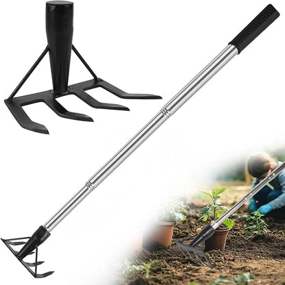 Small Garden Rake Tool, Hand Tiller Cultivator, Weed Remover Rakes Narrow for Flower Beds, Leaves Leaf Grass Cleaning for Precise Gardening, Mulch Spreading, Tilling Soil Weeding - Long Handle