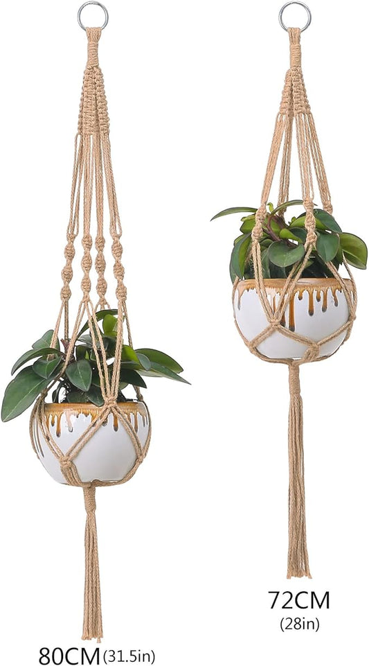 2PCS Macrame Plant Hanger Indoor Outdoor, Decorative Boho Plant Holders for 5 to 10 Inch Plant Pots Woven Hemp Rope Hanging Basket for Indoor Outdoor Balcony Ceiling