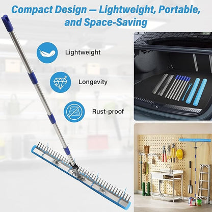 Aluminum Landscape & Lake Rake, 31'' Wide Heavy Duty Rakes for Gravel Driveway Leveling,Soil Loosening,Aquatic Weed,Algae Removal, Long Handle Landscaping Tool for Beach, Garden & Lawn Yard Cleaning