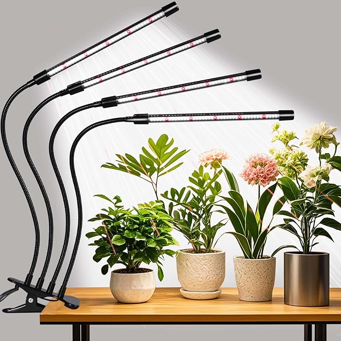 Grow Lights for Indoor Plants,168 LEDs Clip Plant Lights, Full Spectrum LED Plant Growing Lamps with Flexible Gooseneck, 3/9/12H Timer, 3 Spectral Modes, 10 Dimmable Levels, 4 Head