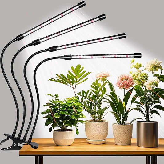 Grow Lights for Indoor Plants,168 LEDs Clip Plant Lights, Full Spectrum LED Plant Growing Lamps with Flexible Gooseneck, 3/9/12H Timer, 3 Spectral Modes, 10 Dimmable Levels, 4 Head