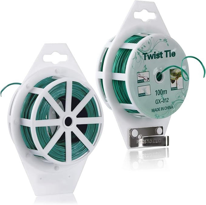 YDSL 328ft (100m) Twist Ties, Green Garden Plant Ties with Cutter for Gardening and Office Organization, Home