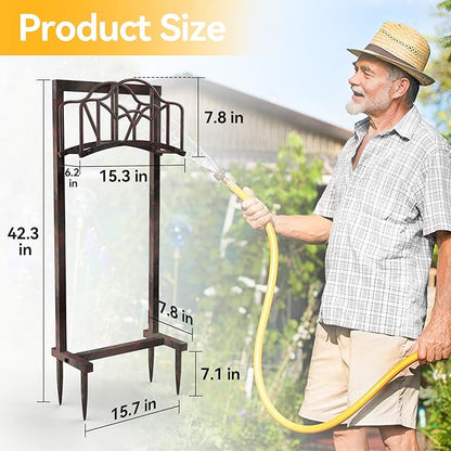 Garden Hose Holder Hanger Freestanding, Upgraded 4-Spike Heavy Duty Storage Reel Stand, Holds 150ft Hose for Outside Yard Lawn (Rustic Line, Metal)