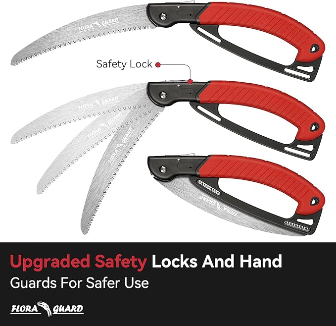 FLORA GUARD 10-Inch Folding Hand Saw, Heavy Duty Pruning Saw with Multi-Level Razer Teeth for Wood Cutting, Tree Trimming, Professional Camping Gardening Tools