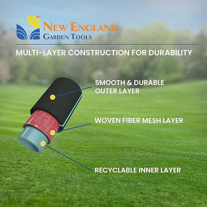 Hybrid Garden Water Hose 50 ft x 5/8”, Durable Heavy Duty Material, Kink-Free with Swivel Grips and Anodized Couplings, 700005 by New England Garden Tools