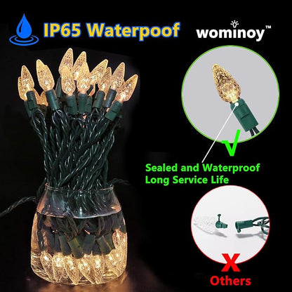 70 Count C6 Warm White Christmas Lights - 35.5ft Outdoor, Waterproof, Green Wire, IP65, UL Listed