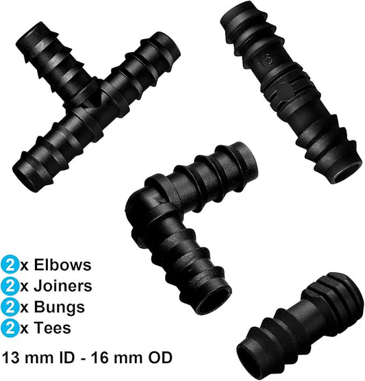 Maitys 8 Pieces 1/2 Inch Drip Irrigation Fittings Parts Soaker Hose Repair Kit Inline Barb Drip Irrigation Hose Connectors Plastic Tubing End Stop for Garden Lawn Sprinkler Systems(Mixed)