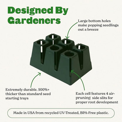Epic Gardening Reusable Seed Starter Tray - Easy Watering Seed Starting Trays - Gardener Friendly Plant Trays for Seedlings | UV-Treated & BPA-Free -6-Cell Seed Starting Trays - 6 Trays/Sage Green