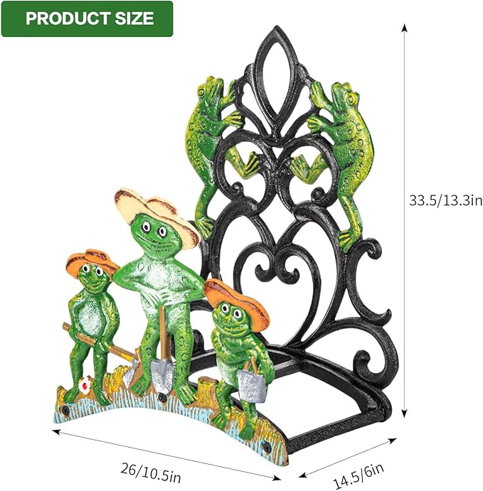 Sungmor Garden Hose Holder Wall Mounted, Large Capacity & Heavy Duty Cast Iron Water Hose Holder for Outside, Pretty & Lovely Hard-working Frogs Hose Reel, Watering Hose Metal Stand Sturdy Pipe Hanger