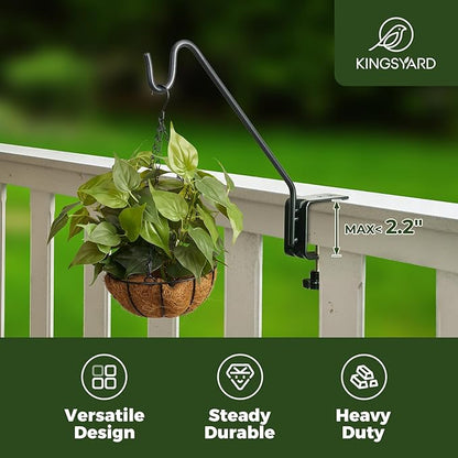 Kingsyard Middium Heavy Duty Deck Hook - 10 inch Metal Deck Railing Hooks for Hanging Bird Feeders, Planters, Suet Baskets, Lanterns, Wind Chimes