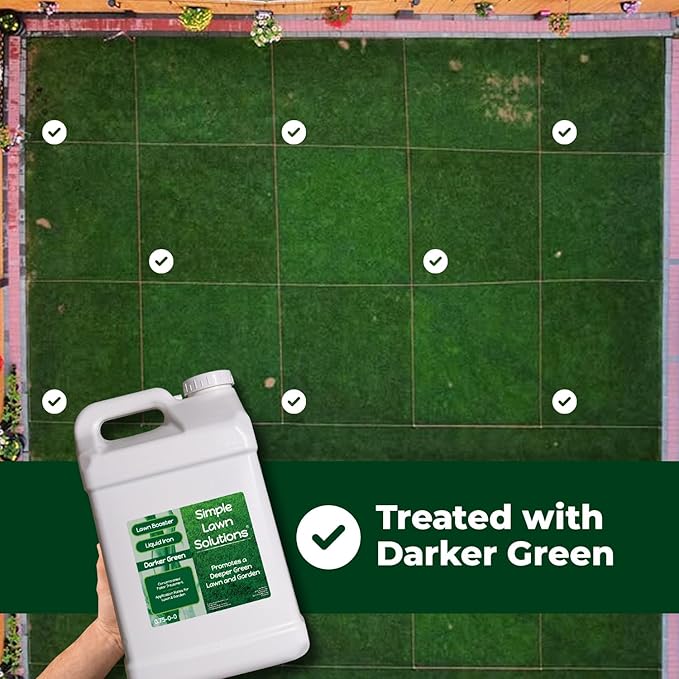 Simple Lawn Solutions - Liquid Iron Darker Green - Chelated Micronutrients - Concentrated Booster for Lawn, Indoor Plants and Outdoor Garden (2.5 Gallon)
