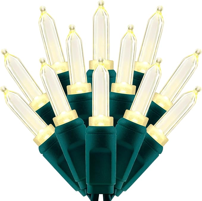 100 Warm White One-Piece LED Christmas Lights, 33 ft Green Cord High Waterproof UL Certified T5 Outdoor String Lights (Warm White)