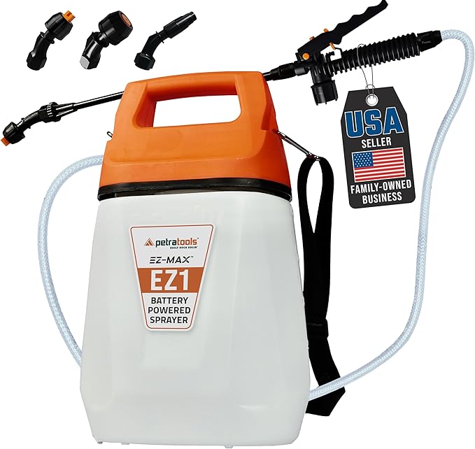 PetraTools EZ1 Battery Powered Sprayer 1 Gallon - Lawn and Garden Electric Sprayer for Weed/Pest Control, Watering & More - Battery Operated for Effortless Spraying (1 Gallon)