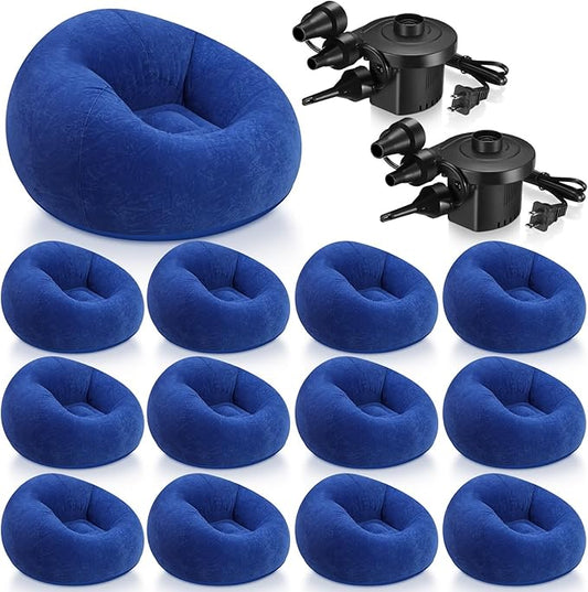 Realspring 12 Pcs Bean Bag Chairs for Adults Inflatable Chairs with Electric Air Pump,Blow up Couch Folding Portable Inflatable Couch Lazy Sofa for Reading Living Room Camping (Dark Blue)