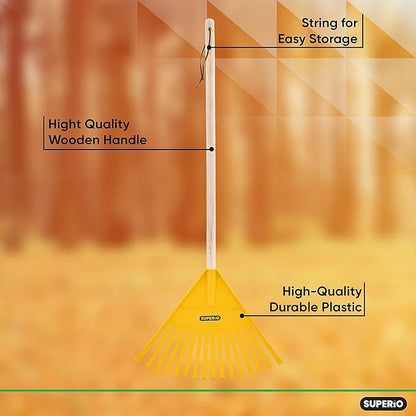 Gardening Tools Outdoor Rakes for Lawns Heavy Duty Wood Handle Cleaning Yard Tool Rake Landscape Essentials with Durable Plastic Leaf Collector Head 6-Pack