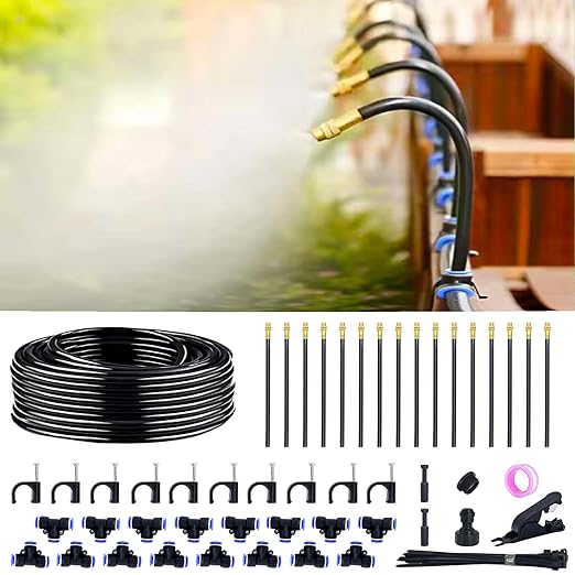 360° Adjustable Drip Irrigation System - Garden Watering Atomizing System with 16 Nozzles, Greenhouse Accessories for Yard, Lawn, Plants, Garden, 5/16 inches Hose, 50 ft