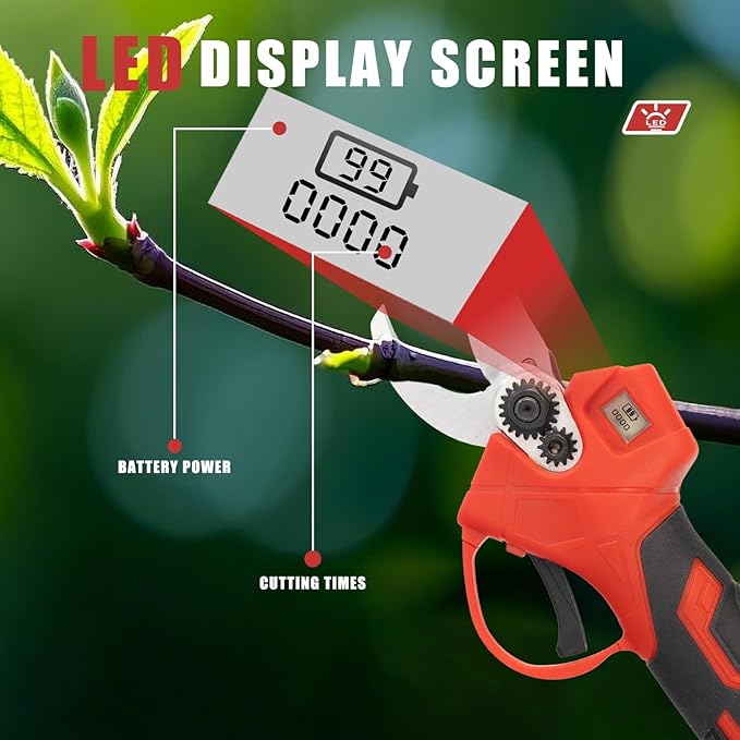 21V Electric Pruning Shears, Tacsaw Upgraded 600W Brushless Electric Pruner with 2×2.0Ah Batteries, 2 Blades, Fast Charger, 1.6" Cutting Diameter, Cordless Pruning Shears for Yards/Outdoors/Farms
