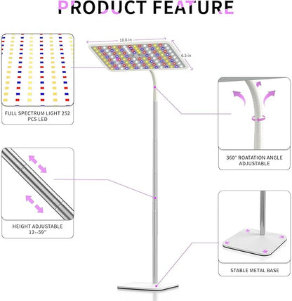 BESTVA 36W Grow Lights with Stand, Full Spectrum LED Plant Light, 12-59 Inch Height Adjustable Growing Lamp with Auto On/Off Timer 4H/8H/12H, 4 Dimmable Brightness