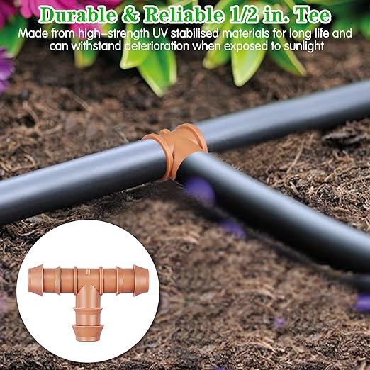 Drip Irrigation Barbed Tee：20 Pack Drip Irrigation Tee Parts Fits for 1/2 Inch Drip Irrigation Tubing 17mm 0.600" ID for Patio Lawn Garden