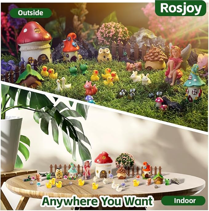 40Pcs Outdoor Miniature Fairy Garden Accessories Kit with Fairy House & Mini Resin Animals - Miniature Garden Decor Gifts for DIY Micro-Enthusiasts