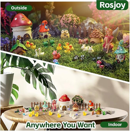 40Pcs Outdoor Miniature Fairy Garden Accessories Kit with Fairy House & Mini Resin Animals - Miniature Garden Decor Gifts for DIY Micro-Enthusiasts