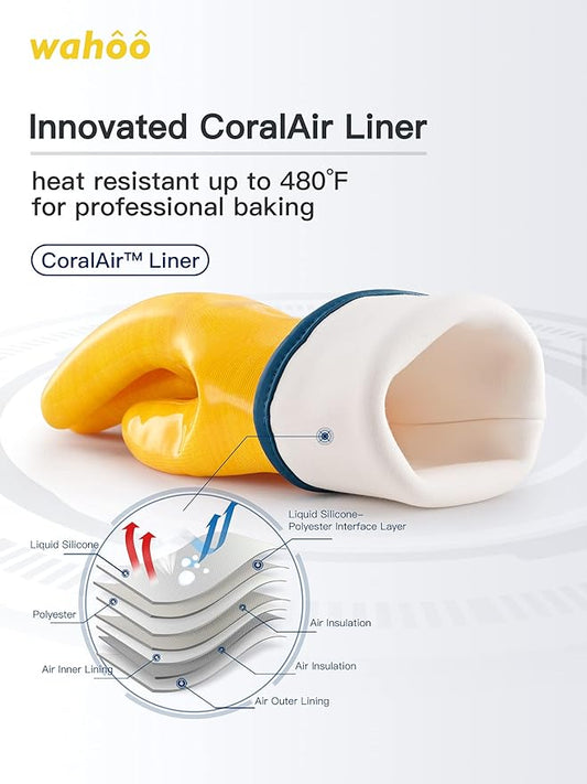 LANON Protection wahoo Liquid Silicone Smoker Oven Gloves, Food-Contact Grade, Heat Resistant Gloves for Cooking, Grilling, Baking, Yellow, XL/10