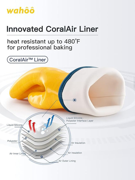 LANON Protection Wahoo Liquid Silicone Smoker Oven Gloves, Food-Contact Grade, Heat Resistant Gloves for Cooking, Grilling, Baking, Yellow, M/8