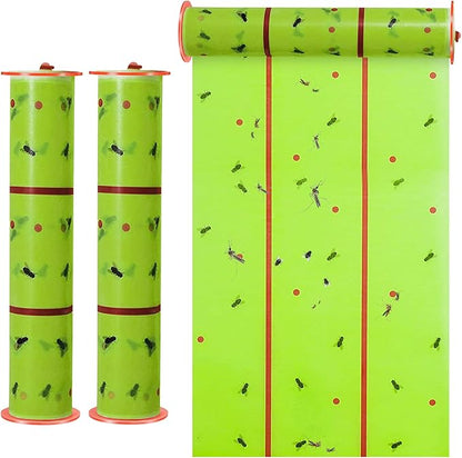 Qualirey Giant Sticky Fly Traps, Fly Strips for Indoor Outdoor Hanging Flying Tapes Non Toxic Ribbon Fruit Gnat Killer for Mosquito Plants House Horse Stable(30 ft,Fluorescent Green,2 Pcs)