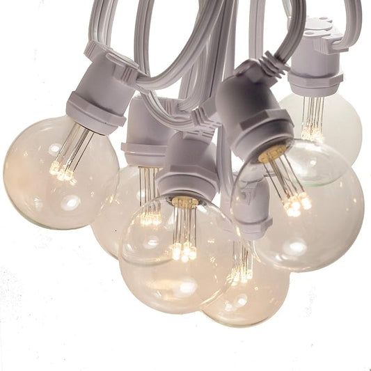 Hometown Evolution, Inc. 100 Foot C9 Commercial LED G50 Globe String Lights with 80 LED G50 Clear 2 Inch .6 Watt Bulbs and White Wire