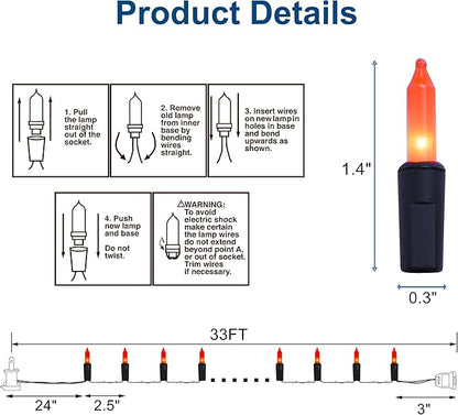 LJLNION 3 Pack Halloween Lights Outdoor, Each 33ft 150 Count Black Wire Incandescent Fairy Mini Lights, 120V UL Certified Clear Light String, Connectable for Patio Tree Party Home Decor, Orange
