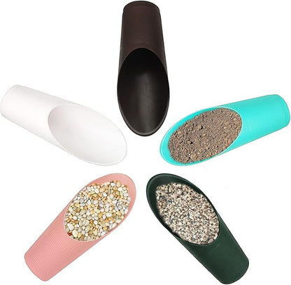 5 PCS Bonsai Soil Scoops, Plastic Garden Soil Scoops, Colorful Small Gardening Tools, Potting Scoopers, Bucket Shovel.Suitable for Flower Planting, Bonsai, Potting, Cultivation, Weeding (5-Color)