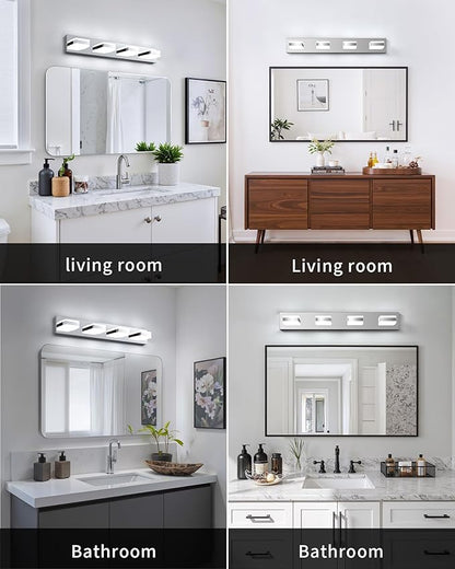 Bathroom Lighting Fixtures Over Mirror, 4 Light Bathroom Vanity Light Fixtures with Cool White 5000K, Silver LED Modern Vanity Wall Lights for Bath, Dressing Room, Restroom, 29.5 inch