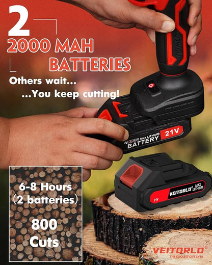VEITORLD 2-IN-1 Cordless Electric Pole Pruning Shears, 15ft Reach, 1.2" Cutting Diameter, Battery Powered with 2x 2000mAh, Brushless Motor for Efficient Garden Tree Trimming, Branch Cutting（Red）