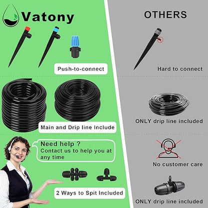 250FT Drip Irrigation Kit – 2025 New Quick-Connect Micro Irrigation System with 1/4'' 1/2'' Tubing, Locking Nozzle Emitters, Adjustable Misting Sprayers for Gardens, Lawns,Raised Beds and Greenhouses