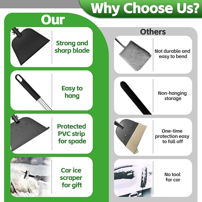 DEMARRE Metal Snow Shovel 54”, Heavy Duty Floor Scraper & Ice Scraper, Flat Shovel for Driveway Sidewalk Garden Deck, Manual Push Plow for Snow Ice & Weed Removal, Back-Friendly Tool for Seniors