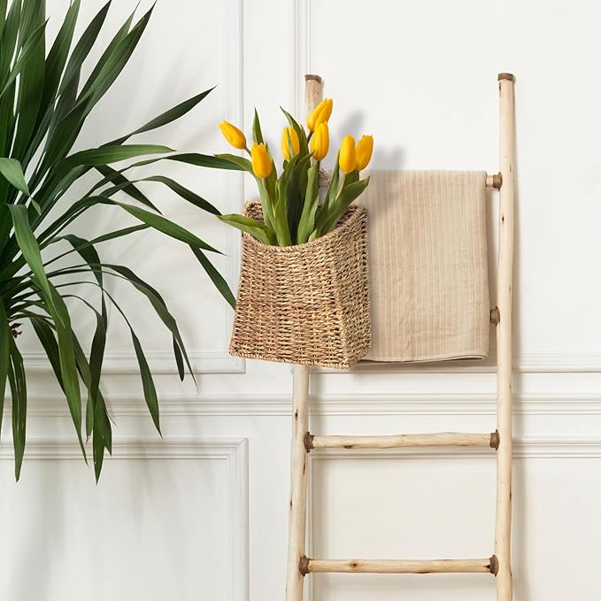 Woven Hanging Seagrass Baskets, Hanging Wall Wicker Basket, Handmade Organizer Baskets, Hanging Flower Basket for Shelves, Walls, Doors, Balconies, Front of House, Garden,...(Seagrass)