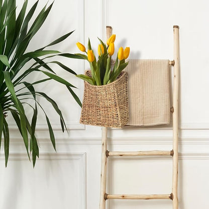 Woven Hanging Seagrass Baskets, Hanging Wall Wicker Basket, Handmade Organizer Baskets, Hanging Flower Basket for Shelves, Walls, Doors, Balconies, Front of House, Garden,...(Seagrass)